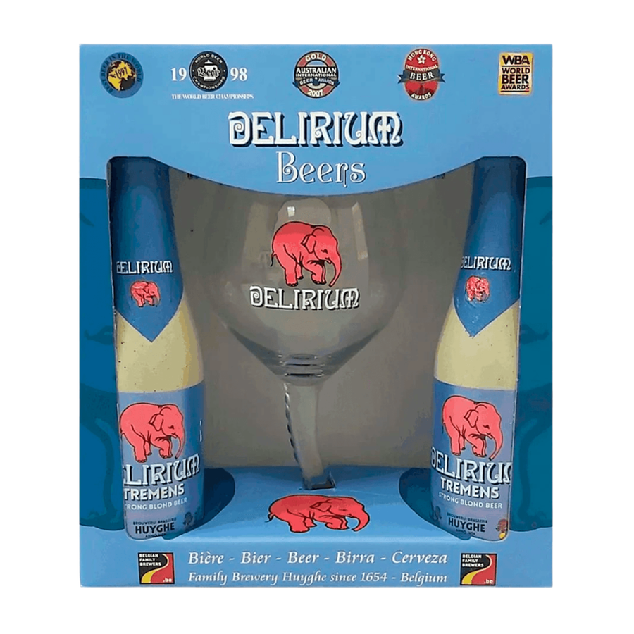 Kit Delirium 2 garrafas 330 ml + Taça — kit de cerveja belga com taça oficial — cerveja artesanal