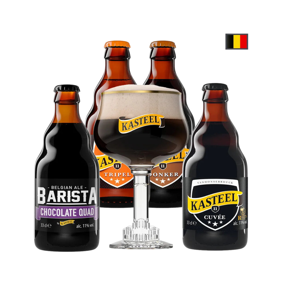 KIT KASTEEL DEGUSTAÇÃO 330ML TRIPEL, DONKER, BARISTA E CUVÉE 4 + TAÇA