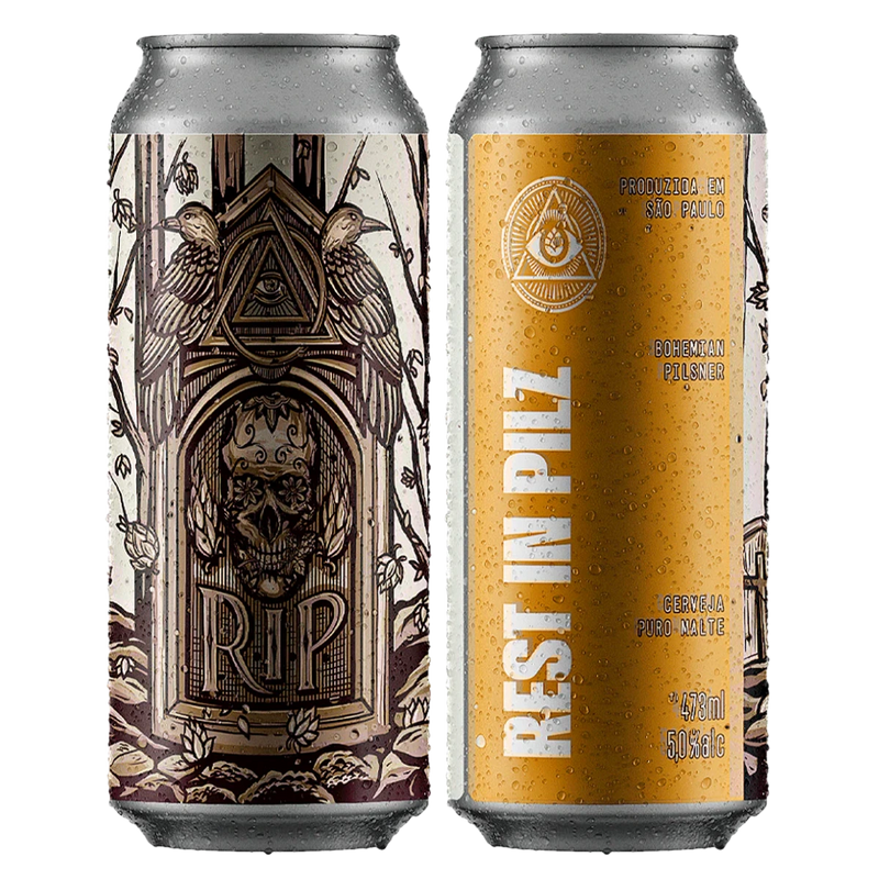 Lata de cerveja Dogma Rest in Pilsner 473 ml da Cervejaria Dogma, São Paulo