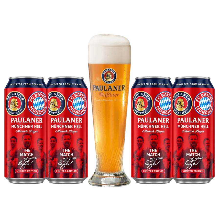 Pack 4un Paulaner Munchner Hell Bayer FCB 500ml + Copo Oficial — cerveja artesanal
