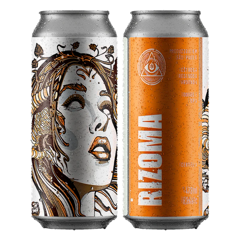 Lata de cerveja Dogma Rizoma Double IPA 473 ml da Cervejaria Dogma, São Paulo