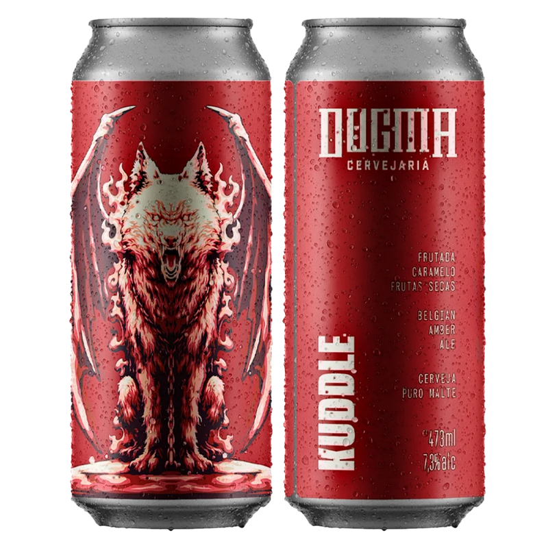 Lata de cerveja Dogma Kuddle Belgian Amber Ale 473 ml da Cervejaria Dogma, São Paulo