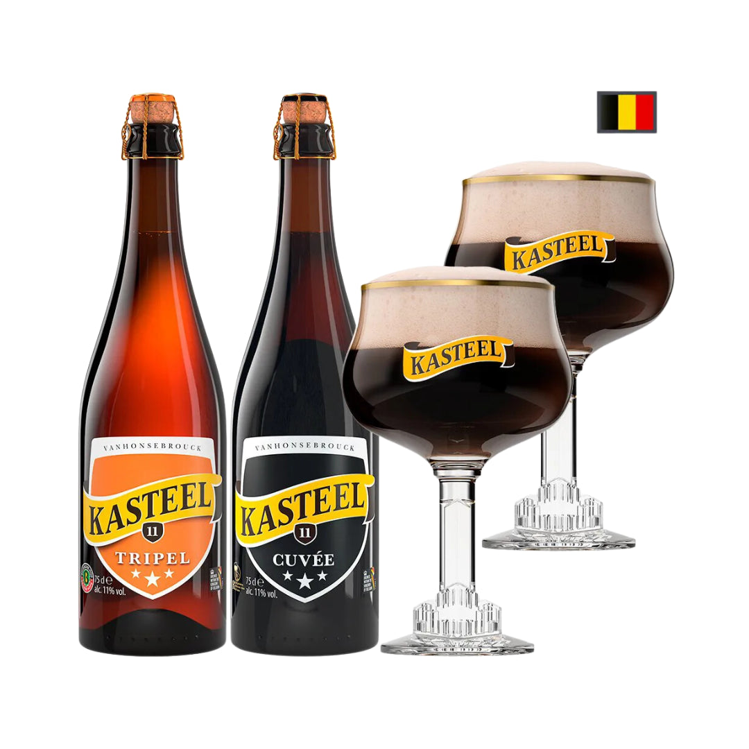 KIT KASTEEL CUVÉE + TRIPEL 750ML COM  2 TAÇAS