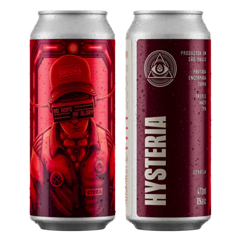 Lata de cerveja Dogma Hysteria Triple Hazy IPA 473 ml da Cervejaria Dogma, São Paulo